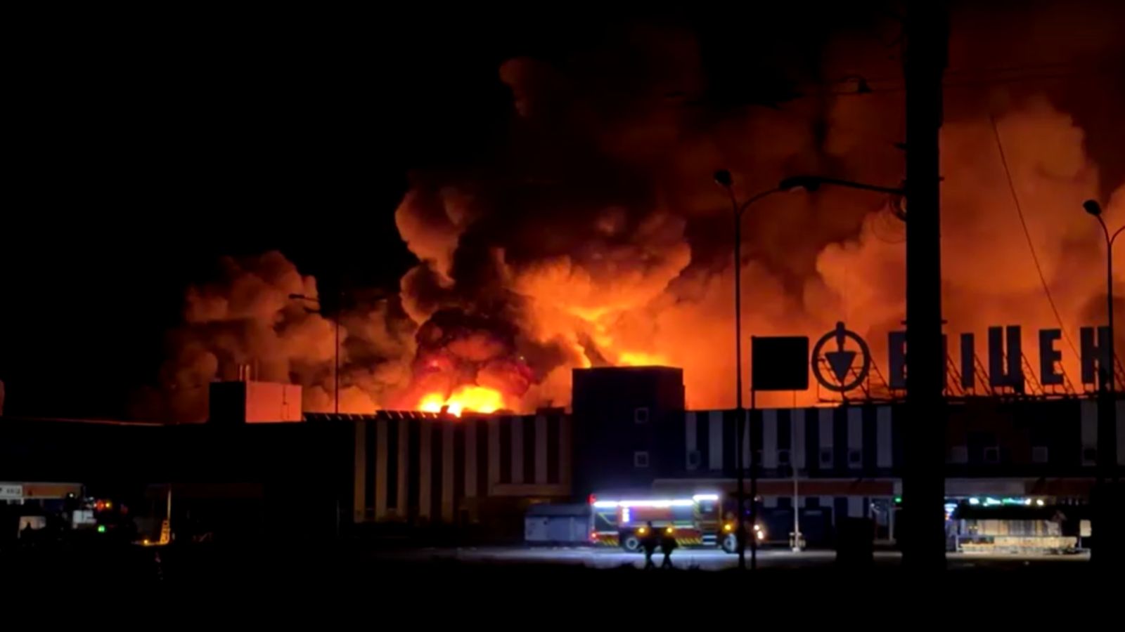 Russian drone attack sets hardware store ablaze in Ukraine's Sumy