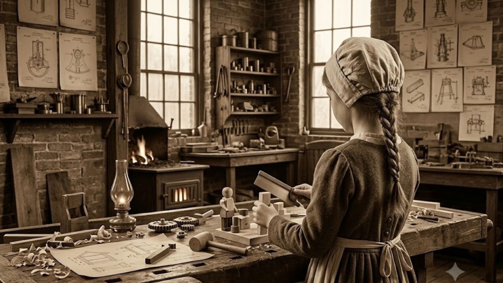 Mattie preferred woodworking tools to toys from a very young age. AI- generated image