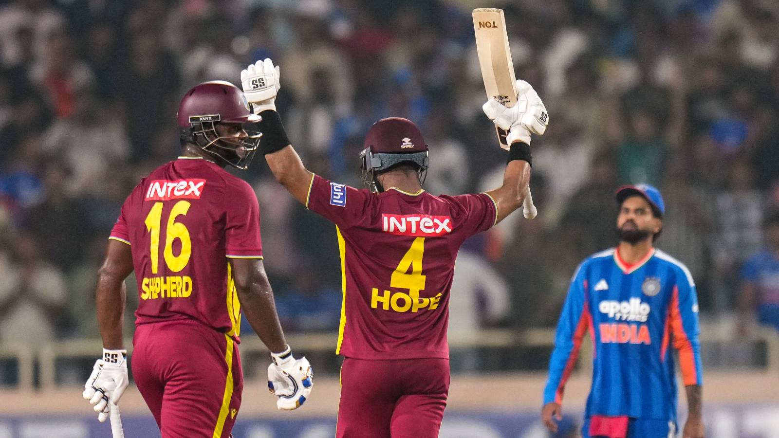 West Indies stun India with record chase as Shai Hope slams unbeaten century