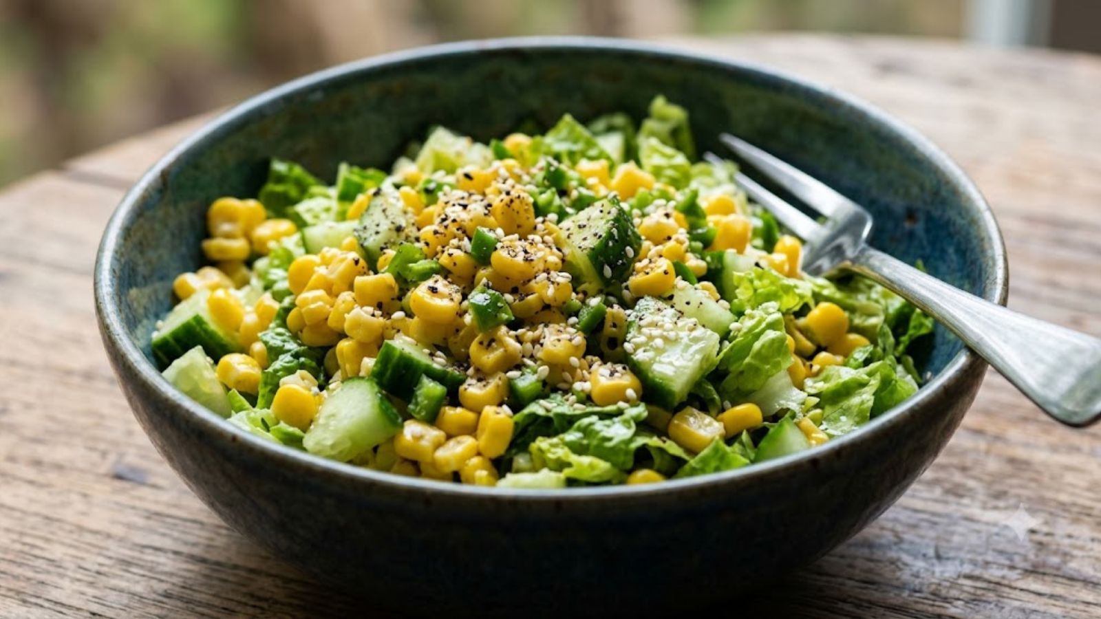 Corn-cucumber salad. AI- generated