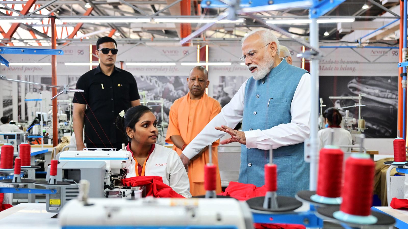 PM Modi inaugurates Arvind Limited's garment manufacturing facility in Varanasi. Photo: ANI