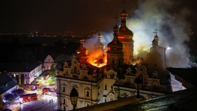 Russian attack sets fire to centuries-old religious site in Kyiv and kills 5 in Kharkiv