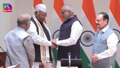 Congress president Mallikarjun Kharge takes oath as Rajya Sabha member
