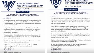 Bahamas plane crash that killed 10 included musicians and a DJ, union says
