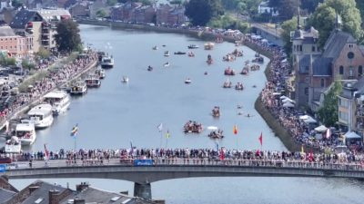 Belgium's annual bathtub regatta: Rafts race down in Meuse River