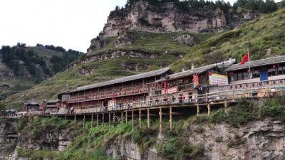 High in the mountains of northern China, a village appears to hang in the sky